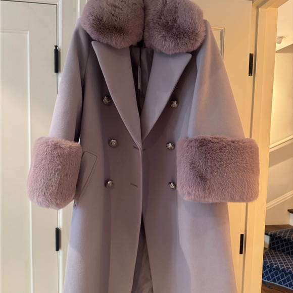 River Island Lavender Teddy Coat with Fur Trim - Picture 3 of 5